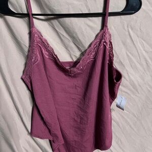 American Eagle AE Lace Trim Bodysuit Mauve/Berry